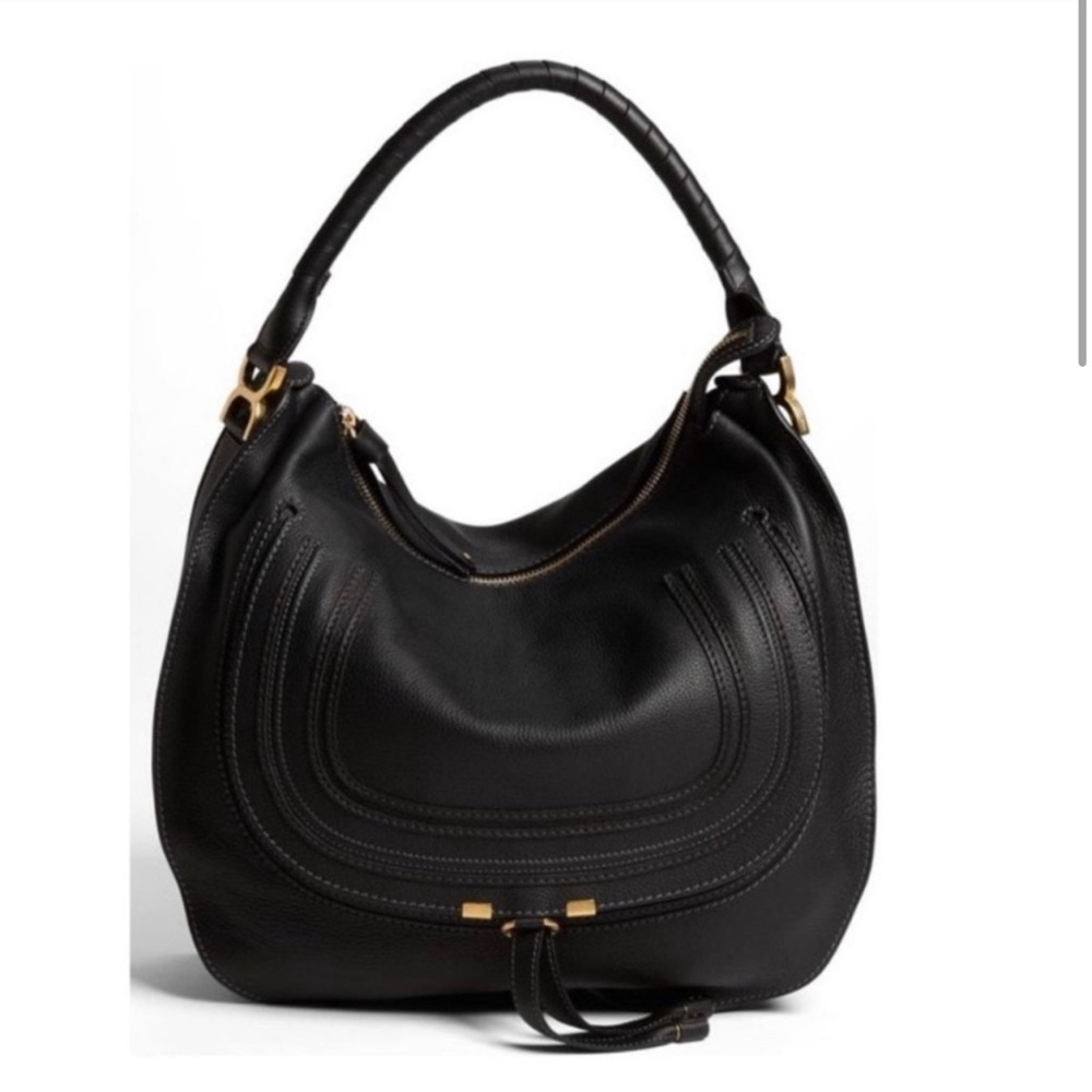 Chloe Pebbled Leather Marcie Hobo Bag Black Large
